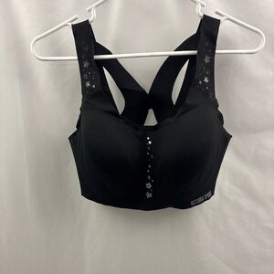Victoria’s Secret Sports Bra 38D Angel Max Black Stars Strappy Racerback
